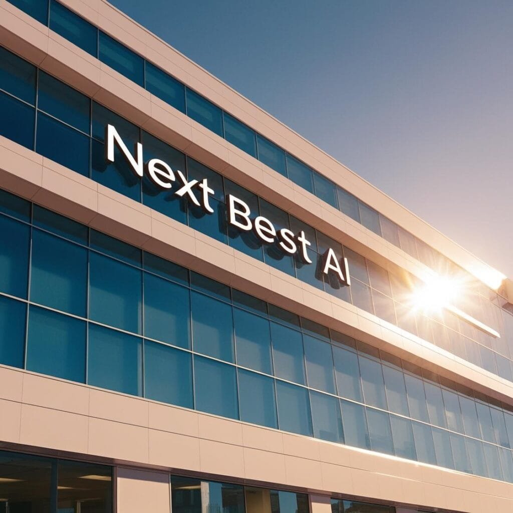 Office building with sunny background. Office sign says Next Best AI