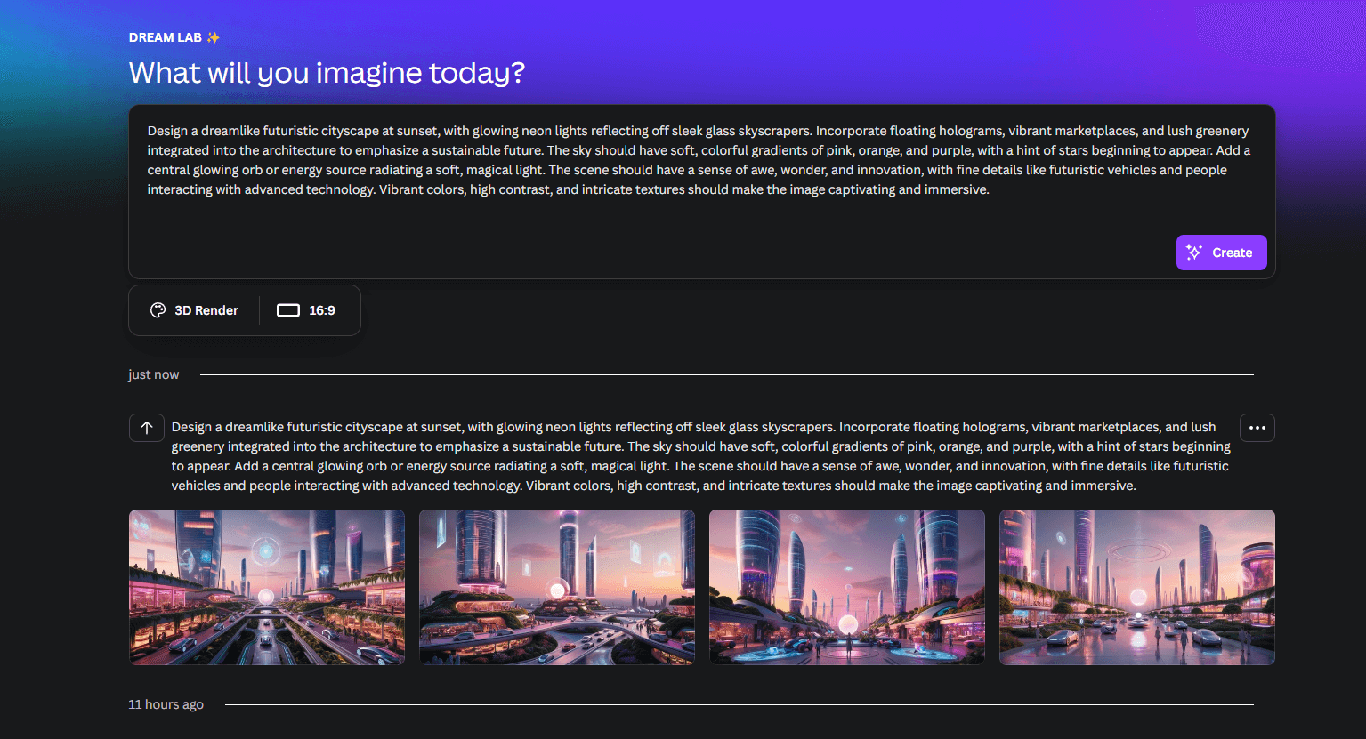 Prompt into Dream LAbs and first results