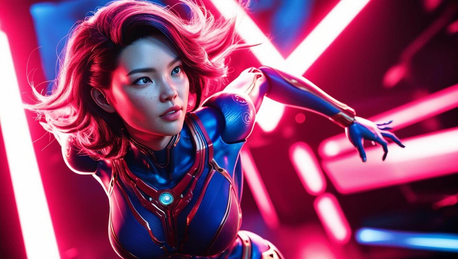 AI technology with bright colors Female humanoid