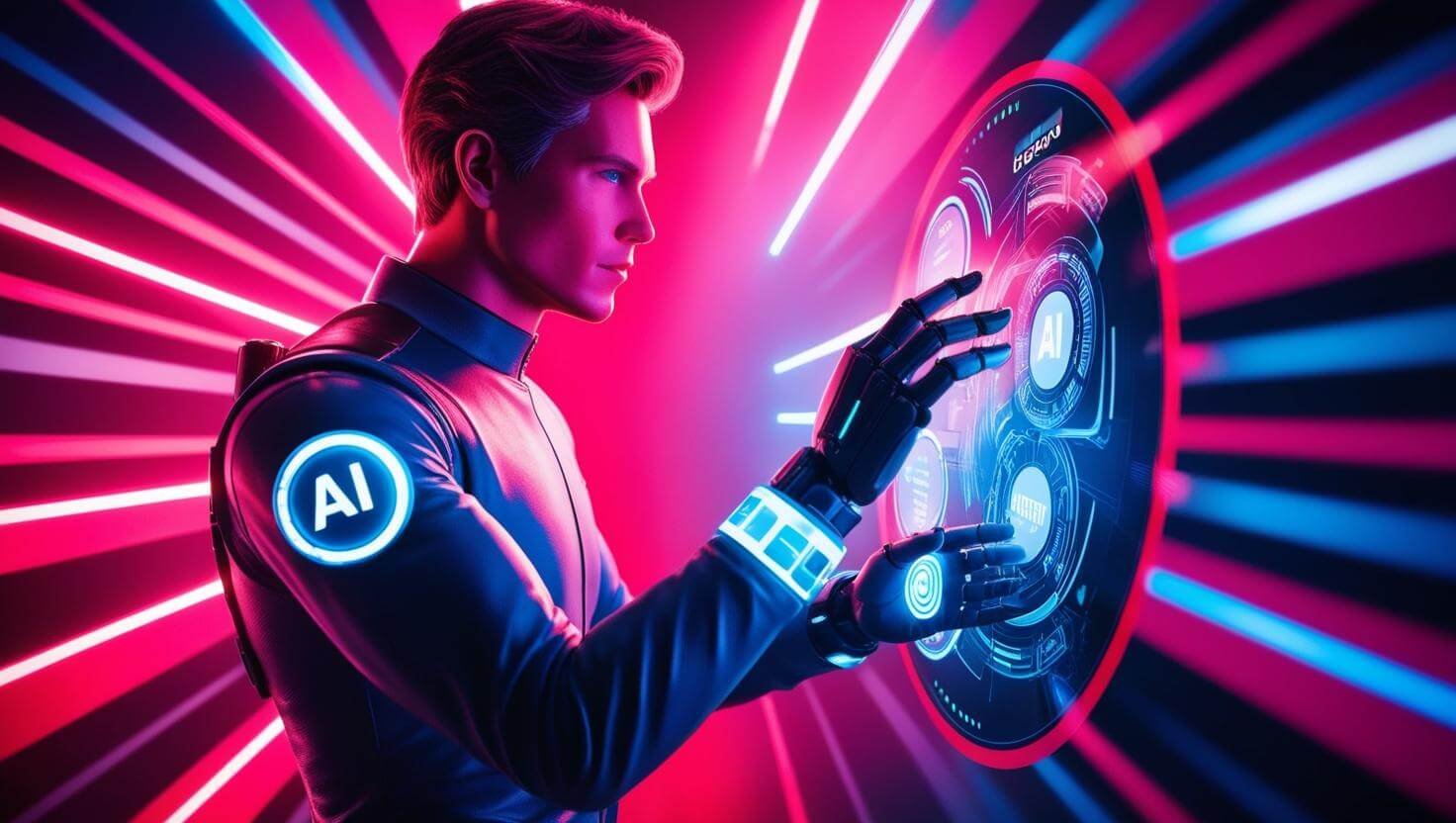 AI technology with bright colors Male humanoid